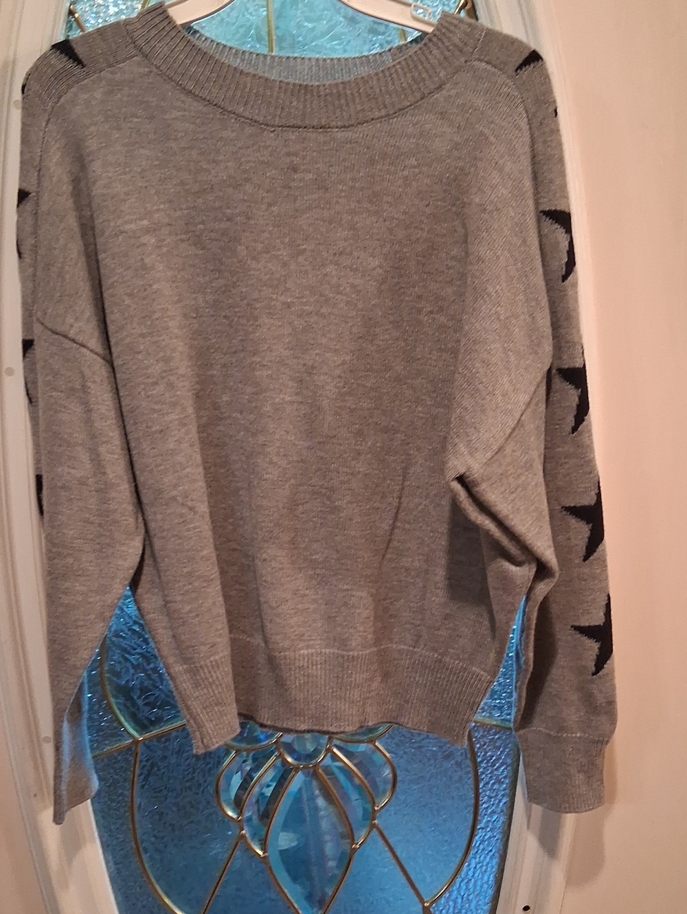 Sweet Romeo Grey Crewneck Sweater with Black Star Sleeves